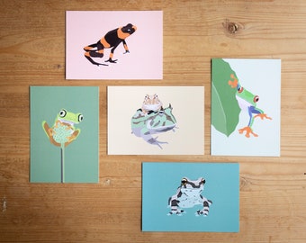 Minimalistic and Colourful Frog Postcards - Set of 5 - Mix & Match