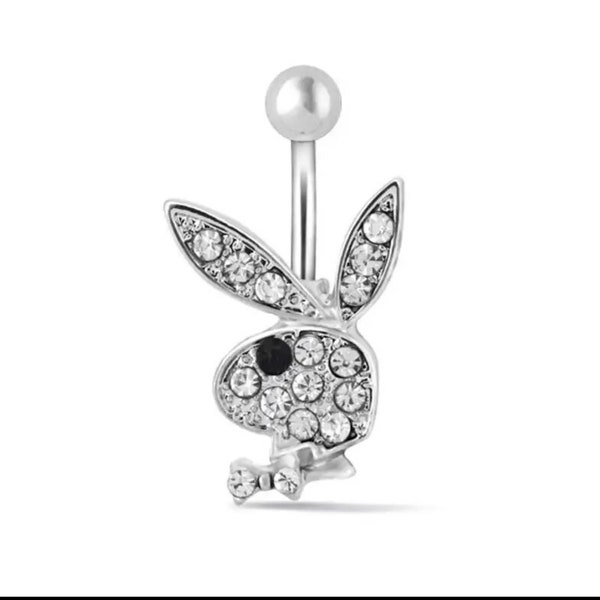 Playboy Silver Belly Piercing Surgical Steel 14G 9/16" Playboy belly Piercing Barbell Bunny Logo | Ladies Jewelery Fashion Girl Gift