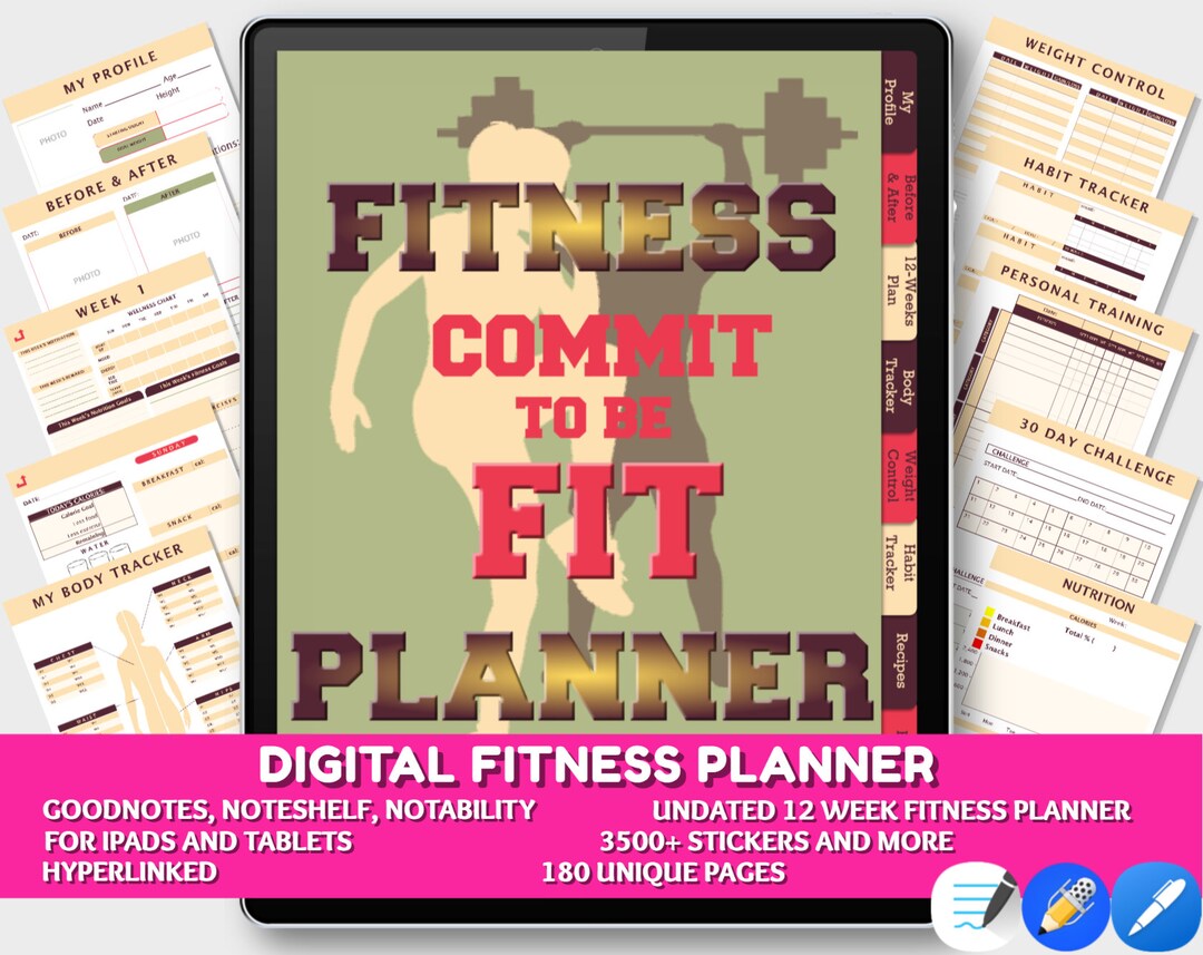 Digital Health & Fitness Planner, 12 Week Weight Loss Tracker, Workout