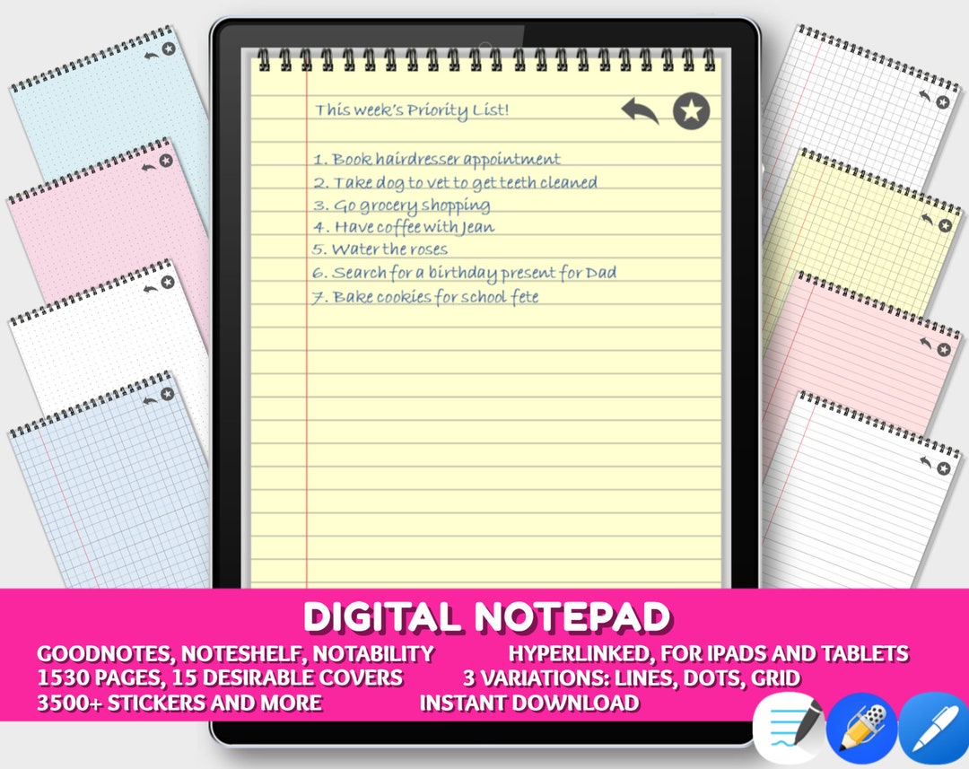 Digital Note Pad Template for Goodnotes Notebook, Notepad Digital Paper