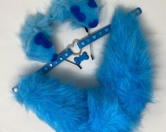 Blue  heart Cosplay Puppy Dog headband Ears Tail Choker Collar Paw Costume Halloween necklace Fox wolf kitten cat