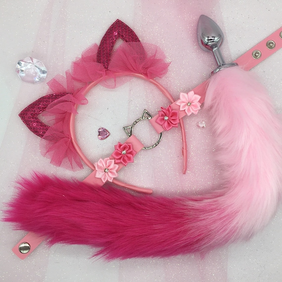 18 Mature Pet Play Starter Set Fox Kitty Ears Collar Leash Kitten Cat Anal Butt Plug Tail bdsm ddlg abdl