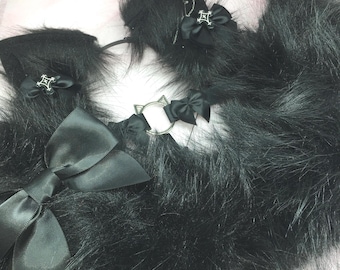 Black cross Cosplay Kitten Cat headband Ears Tail Choker Collar Paw Costume Halloween necklace Fox wolf puppy dog