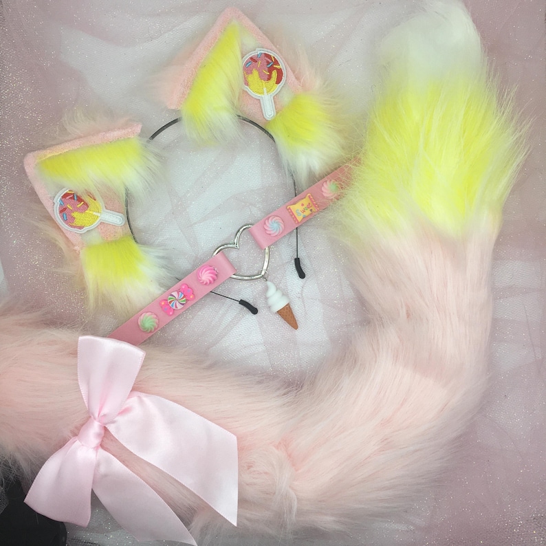 pink-yellow-candy-cosplay-kitten-cat-headband-ears-tail-choker-collar