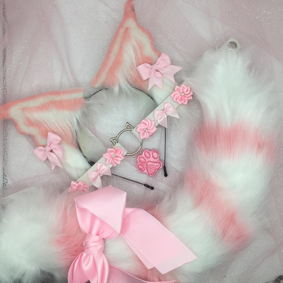 Pink and White Cat Ear Headband Amazon.com: ajdvart Cat Ears Headband 2‑Pack – Plush Fuzzy  main image 3