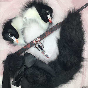 Black horror Cosplay Puppy Dog headband Ears Tail Choker Collar Paw Costume Halloween necklace Fox wolf kitten cat
