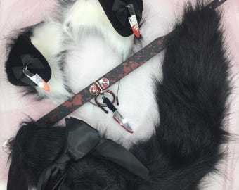 Black horror Cosplay Puppy Dog headband Ears Tail Choker Collar Paw Costume Halloween necklace Fox wolf kitten cat