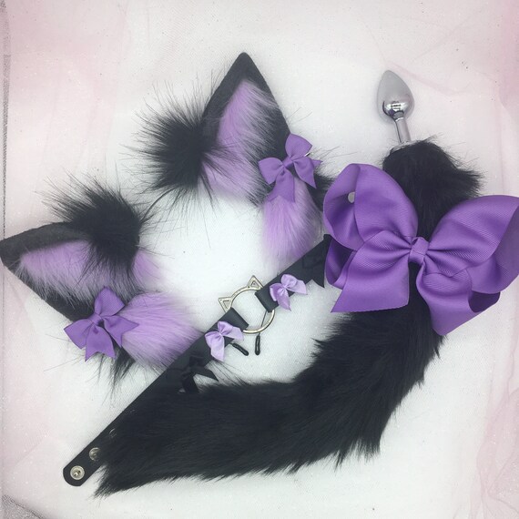 18 Mature Pet Play Starter Set Fox Kitty Black Purple Ears Collar Kitten Cat  Anal Butt Plug Tail Bdsm Ddlg Abdl Cosplay Daddys - Etsy