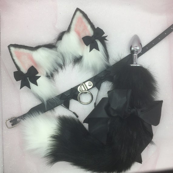 18 Mature Pet Play Black White Starter Set Fox Kitty Ears Collar Kitten Cat  Anal Butt Plug Tail Bdsm Ddlg Abdl - Etsy