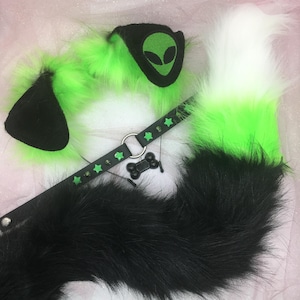 Black / Green alien  Cosplay Kitten Cat headband Ears Tail Choker Collar Paw Costume Halloween necklace Fox wolf puppy dog