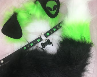 Black / Green alien  Cosplay Kitten Cat headband Ears Tail Choker Collar Paw Costume Halloween necklace Fox wolf puppy dog