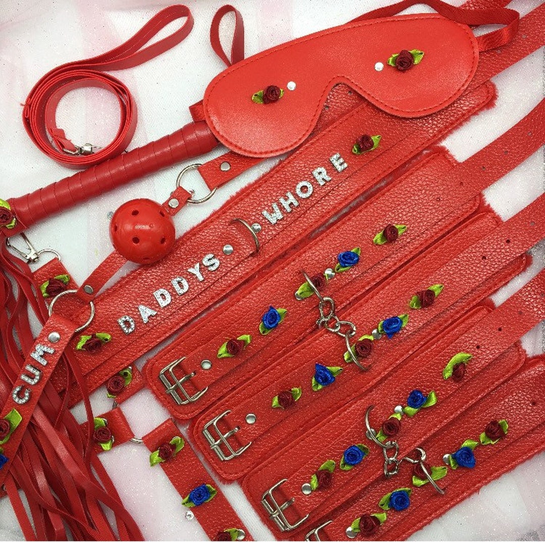 18 Mature Bdsm Red Blue Collared Bondage Set / Collar Leash - Etsy
