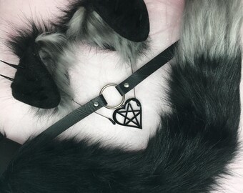 White / Black piercings witch Cosplay Kitten Cat headband Ears Tail Choker Collar Paw Costume Halloween necklace Fox wolf puppy dog