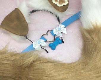 Brown blonde paw blue Cosplay Kitten Cat headband Ears Tail Choker Collar Paw Costume Halloween necklace Fox wolf puppy dog
