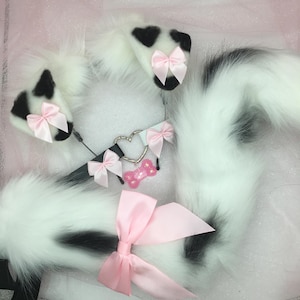 Black / white spots Cosplay Puppy Dog headband Ears Tail Choker Collar Paw Costume Halloween necklace Fox wolf puppy dog