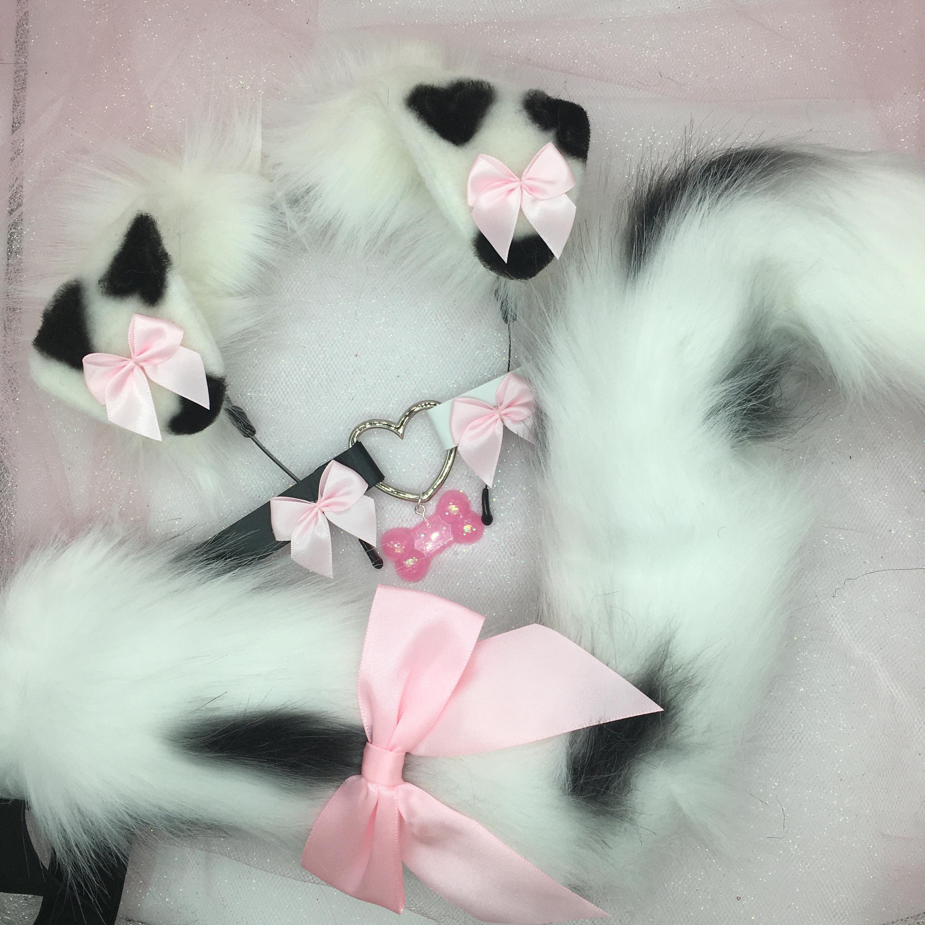 Black / white spots Cosplay Puppy Dog headband Ears Tail Choker Collar Paw Costume Halloween necklace Fox wolf puppy dog