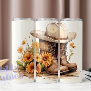 Cowgirl Boots and Hat Tumbler Wrap PNG,Sublimation Digital Design, Country Western Png, 20oz Skinny Tumbler Design,Instant Digital Download