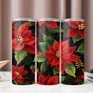 Poinsettia Tumbler Wrap Png, Christmas Tumbler Design, Seamless Pattern Png, 20oz Skinny Tumbler, Sublimation Design Png, INSTANT DOWNLOAD