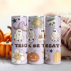 Trick or Treat Ghost Halloween Tumbler PNG, 20oz Skinny Tumbler, Spooky Vibes Png, Halloween Png, Sublimation Design Png, Instant download