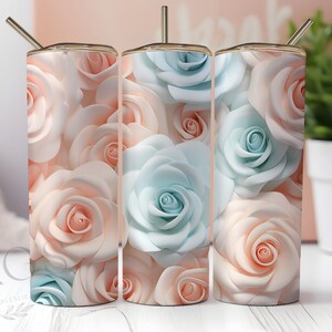3D Roses Seamless Pattern Tumbler Design, 3D Tumbler Wrap Png, 20oz Skinny Tumbler, Straight Tumbler Sublimation Design Png,INSTANT DOWNLOAD