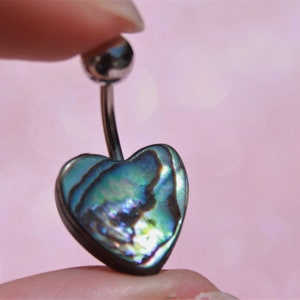 Abalone Shell Belly Bar | Surgical Steel Belly Button Ring | Non-dangling Piercing Gift Idea