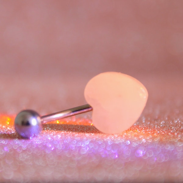 Rose Quartz Belly Button Ring | Heart Navel Piercing, Surgical Steel Bar