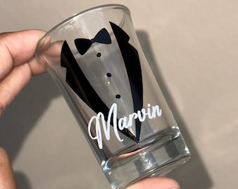 Groomsman & Best Man Proposal|Groomsman Gift|Best Man Gift|Mens Shot Glass|Custom Shot Glass|Tuxedo Shot Glass|Proposal Box|Wedding Gift