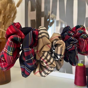 Plaid Tartan Scrunchies Hair Ties Stylish Fabric Hair Accessories Versatile Gift for All Hair Types - set 1 or 3 scrunchies
