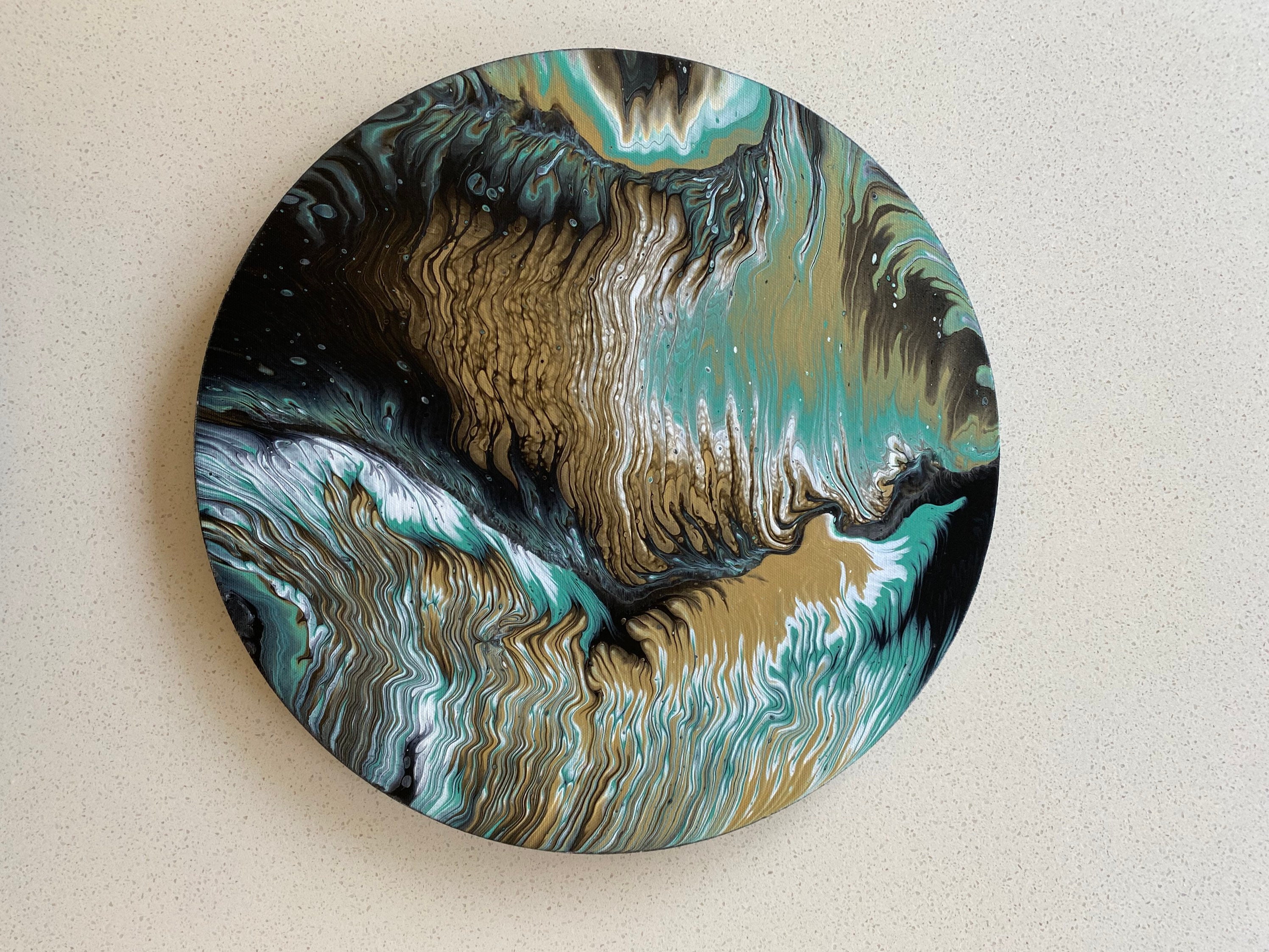 Abstract Gold Teal Black and White Acrylic Pour Painting Etsy UK