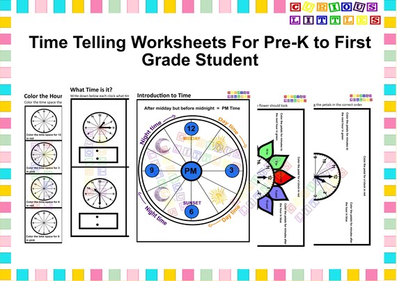 kindergarten time worksheets preschool time lessons studying etsy