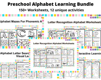 Preschool Alphabet Activity Bundle Alphabet Coloring Book Combined Alphabet Workbook 150+ Alphabet Worksheets Unique Learning Activities