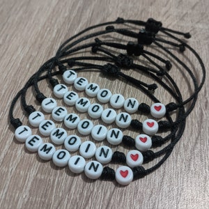 Minimalist bracelet in coloured macrame cord and white beads with black writing, Perfect for an EVJF or Wedding image 2