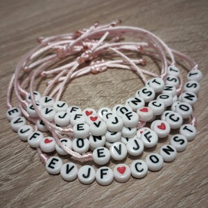 Minimalist bracelet in coloured macrame cord and white beads with black writing, Perfect for an EVJF or Wedding image 3