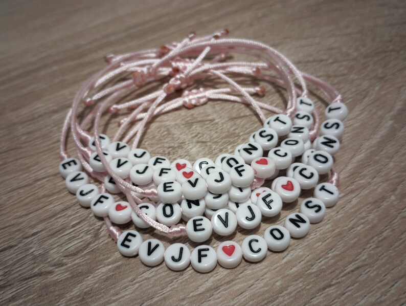 Minimalist bracelet in coloured macrame cord and white beads with black writing, Perfect for an EVJF or Wedding image 3