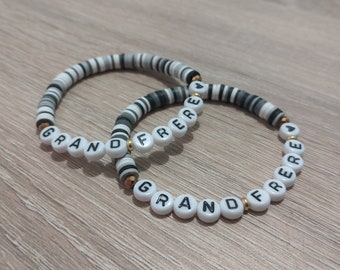 Bracelet d'été en perles Heishi colorées et perles blanches écriture noir, Cadeau pour sa meilleure amie ou sa compagne