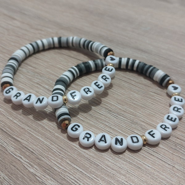 Bracelet d'été en perles Heishi colorées et perles blanches écriture noir, Cadeau pour sa meilleure amie ou sa compagne