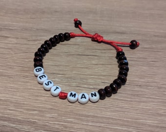 Bracelet tendance en Perles de bois et perles blanches écriture noire, Parfait pour Futur Papa ou annonce Futur Parrain