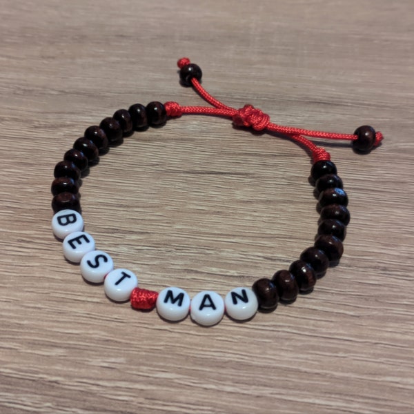 Trendy bracelet made of wooden beads and white beads with black writing, Perfect for a Future Dad or Future Godparent Announcement