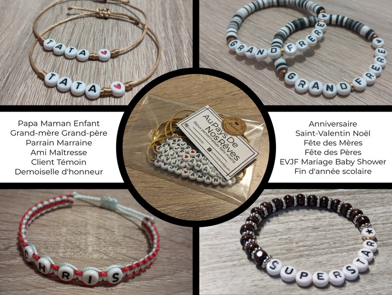 Bracelet minimaliste en cordon Macramé coloré et perles blanches écriture noire, Parfait pour EVJF ou Mariage image 8