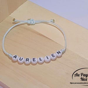 Bracelet personnalisable en cordon et perles • Bracelet prénom ajustable pour Homme •