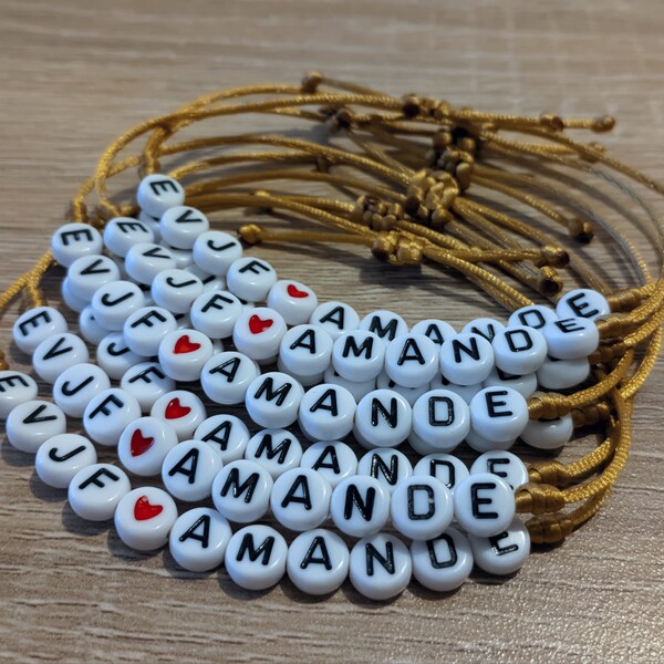 Minimalist bracelet in coloured macrame cord and white beads with black writing, Perfect for an EVJF or Wedding