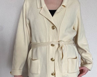 Vintage BUSNEL made in France wool cardigan beige size Medium OLD MONEY