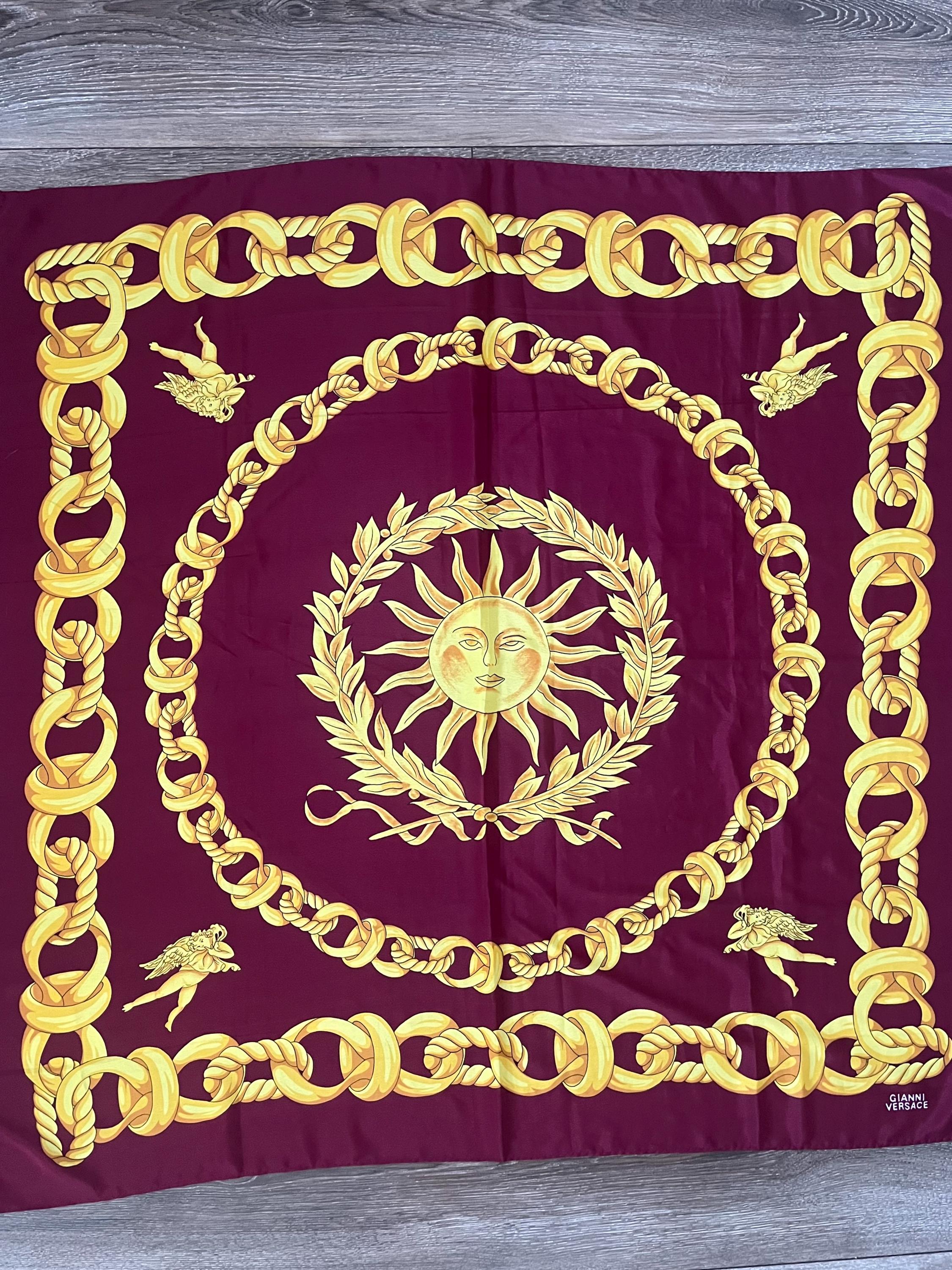 GIANNI VERSACE スカーフ Vintage GIANNI VERSACE Silk Scarf Sun Chain Cupid 100% Silk