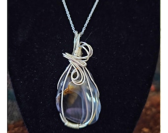 Banded Agate wire wrapped pendant necklace