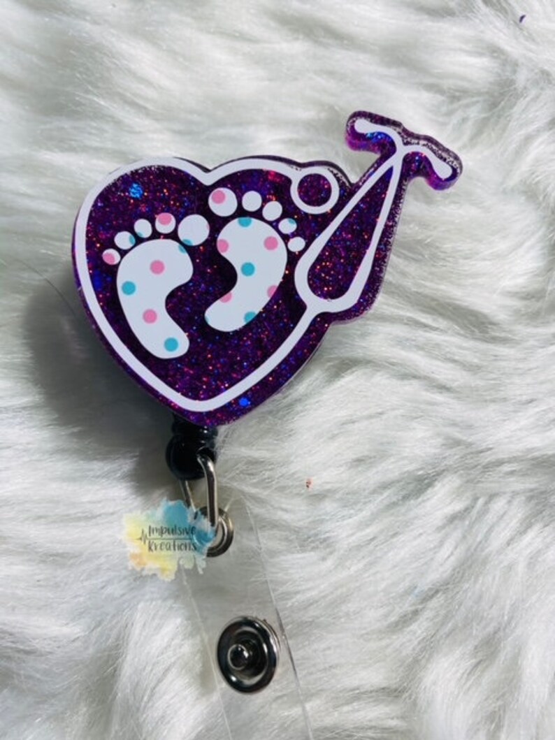 Heart Stethoscope Baby Feet Badge Reel