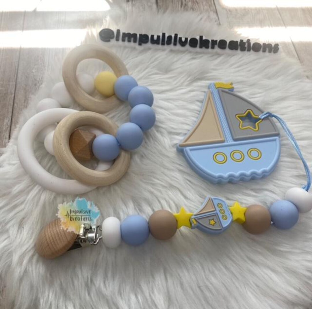 Silicone Sailboat Paci Clip and Matching Rattle - Etsy