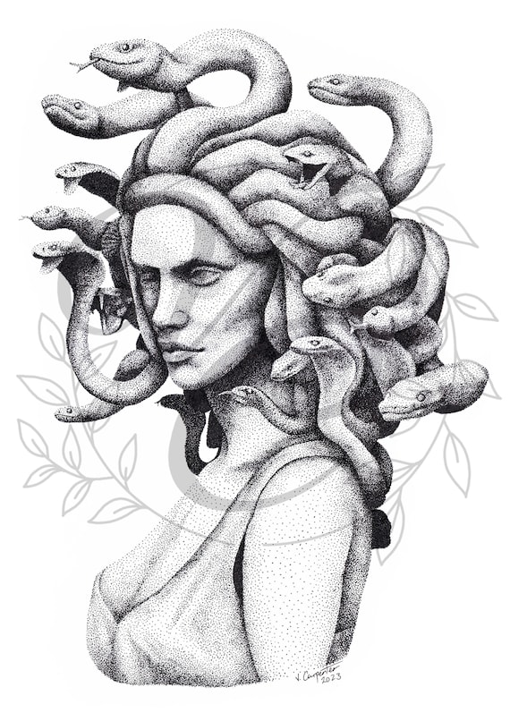 Medusa Dotwork Pointalism Drawing A4 Art Print - Etsy Canada