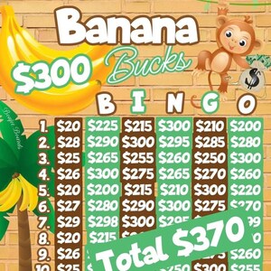 Banana Bucks (300), Dans chaque rangée, Choisissez votre prix, Graphique de bingo téléchargeable