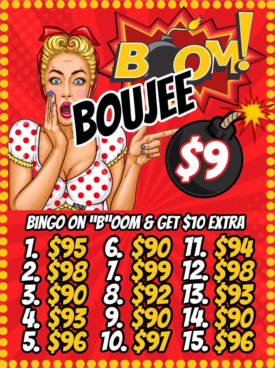 BOOM Bingo 9 Pick Your Prize Downloadable Bingo Graphic Etsy
