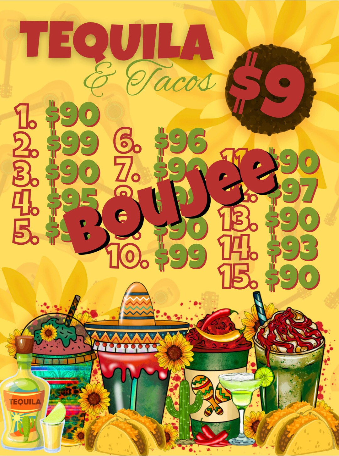 Tequila and Tacos 9, Pick Your Prize, Downloadable Bingo Graphic Etsy